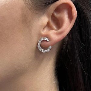 Rachel Koen 0.95Cttw Baguette Cut Diamond Stud Earrings 18K White Gold